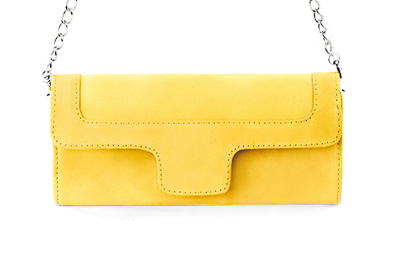 Dress clutch for wedding and parties in yellow leather - Profile view